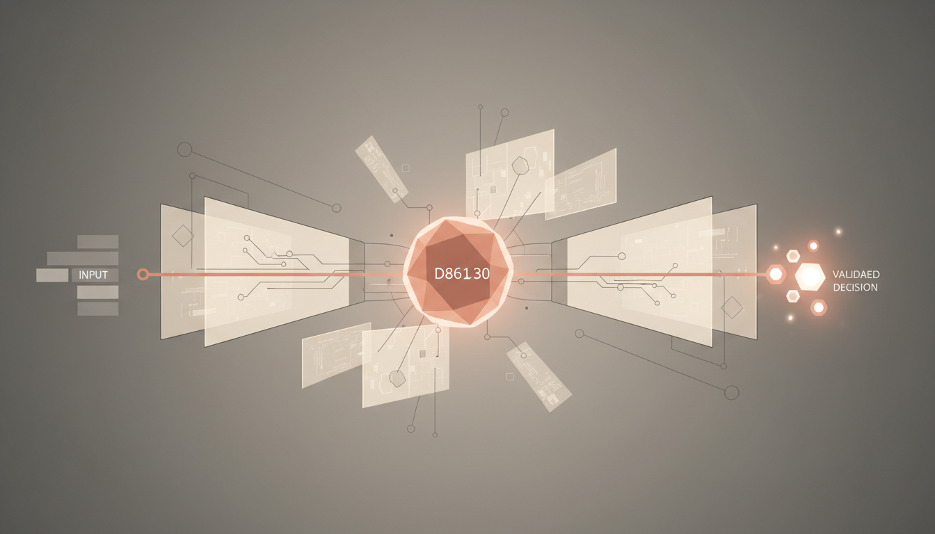 Editorial illustration of an AI reasoning model analyzing a multi-step business workflow with connected data nodes.